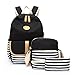 School Backpack, Aiduy Student Canvas Bookbag Lightweight Laptop Bag with Shoulder Bags and Pen Case for Teen Boys and Girls (Black, 3pcs)