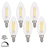 Supmart 4W Filament Led Candelabra Bulb Dimmable 2700K Warm White 350 Lumen UL Listed E12 Led Candles Torpedo Shape 35W Incandescent Bulbs Equivalent CRI 85+ B10 Chandelier Bulb Pack of 6