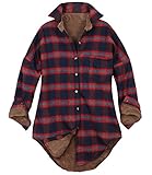 ililily Women Checkered Plaid Sherpa Lined Flannel Long Shirt Trucker Jacket