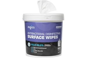 Zogics Antibacterial Wipes, EPA Registered Surface and Gym Equipment Disinfecting Wipes (800 Wipes) + Reusable Wipe Bucket Dispenser