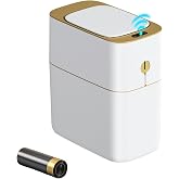 funest Smart Bathroom Trash Can with Lid, 3.6 Gallon Slim Motion Gold Sensor Garbage Bin with Inner Bucket, Trash Can with Lid Waterproof for Kitchen Office