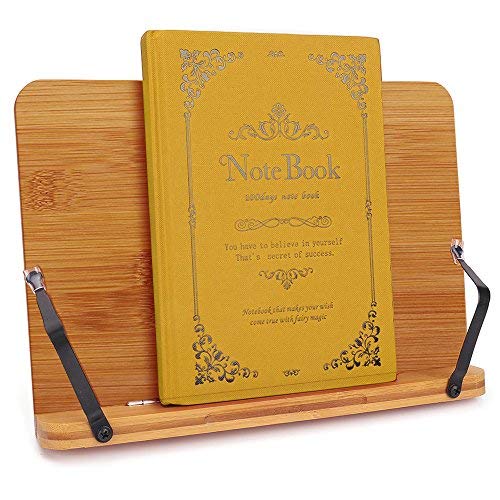 Bamboo Book Stand,HENGSHENG Adjustable Book Holder Tray and Page Paper Clips-Cookbook Reading Desk Portable Sturdy Lightweight Bookstand-Textbooks Bookstands-Music Books Tablet Cook Recipe Stands