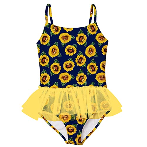 Swimsobo Little Girls One Piece Swimsuits Ruffle Tulle Skirt Sunflower Printed Swimwear Cute