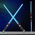 Yeshaku 2 in 1 Button Pop-up Light-Emitting Saber, Retractable Lightsaber Set, LED Dual Laser, Children's Realistic Handle for The Galaxy Warrior, Cool Laser Saber Two-Player Battles (Blue)