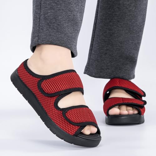 Zapatillas de Casa Ajustables Punta Abierta Hombre Mujer Sandalias Diabéticos Cierre Dos velcros Pantuflas para Ortopédica Neuropatía Calzado para Edema Artritis Respirable 36-46EU