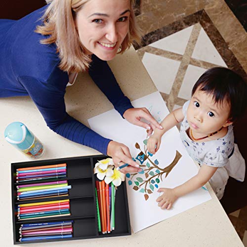 Silverware Utensil Tray Wooden Cutlery Drawer Dividers 5 Compartments Flatware Organizer Storage Holder Black Color Bamboo Flatware Organizer Good for Kitchen Office Supplies Cosmetics
