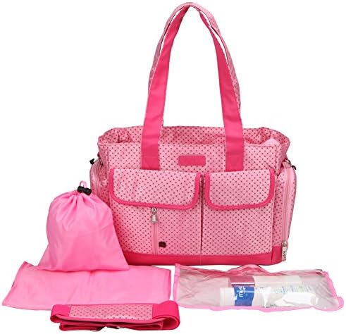 Stylish 6 Piece Diaper Tote Bag Set (Pink)