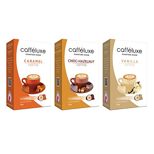 Caffeluxe Nespresso OriginalLine Compatible Coffee Capsules - Signature Flavored Collection (Caramel, Chocolate-Hazelnut, Vanilla) (60 count, $.45 per capsule)