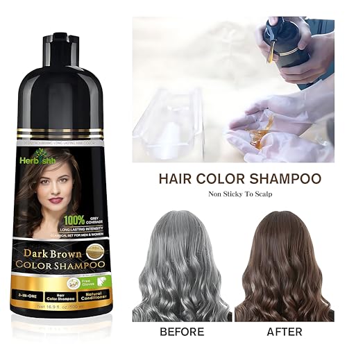 Herbishh Hair Color Shampoo For Gray Hair – Magic Hair Dye Shampoo – Colors Hair In Minutes–Long Lasting–500 Ml–3-In-1 Hair Color–Ammonia-Free | Herbishh (Dark Brown)