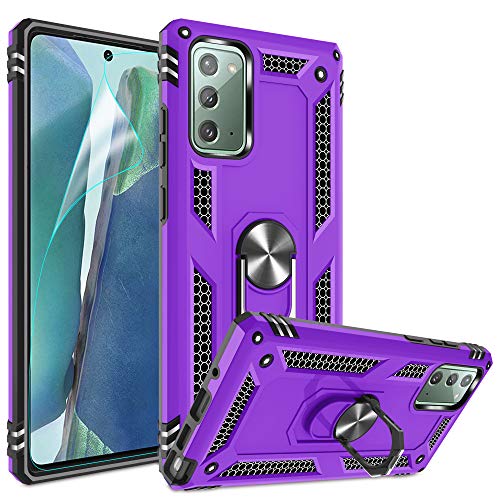 for Samsung Galaxy Note20 Case with Slide Camera Cover, Military-Grade Protection, 360 Rotating Kickstand, Includes 1 Pack HD Screen Protectors丨Purple