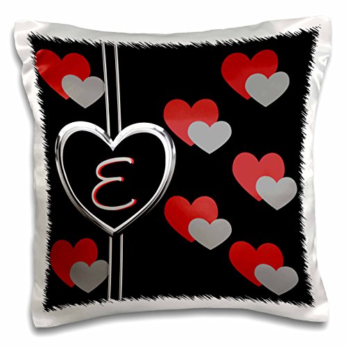 3dRoseModern Geometric Black Red Grey Hearts Pattern Monogram Letter E-Pillow Case, 16 by 16" (pc_215196_1)