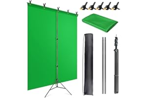 JEBUTU Green Screen Backdrop Kit with Stand, 5X6.5ft Portable Green Screen Backdrop with Stand kit, GreenScreen Background with Stand Carrying Bag Clamp for Streaming Video Zoom