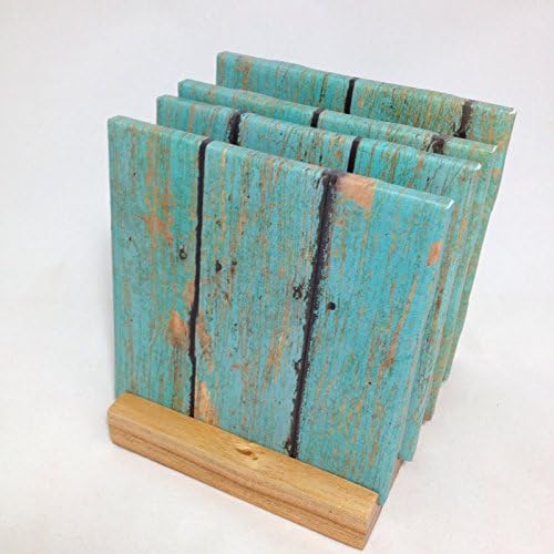 Teal Wood Handmade Tile Coasters (Set of Four)