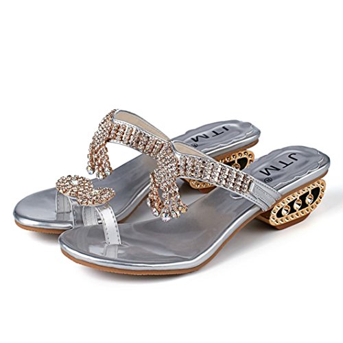GBSELL Fashion Women Lady Summer Rhinestone Crystal Clogs Mules Sandals Shoes (8, Silver)