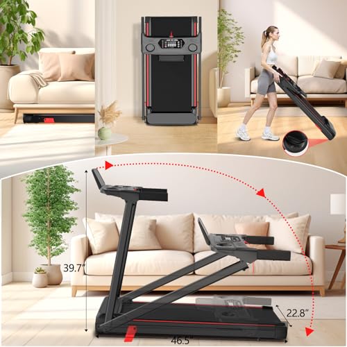 Walking Pad Treadmill with 12% Incline & Handrail, 3.0 HP Brushless Motor, 330 lb Capacity, 0.6-6.2 MPH, Compact Under-Desk Foldable Treadmill with LED Display and Cup Holders for Home Office