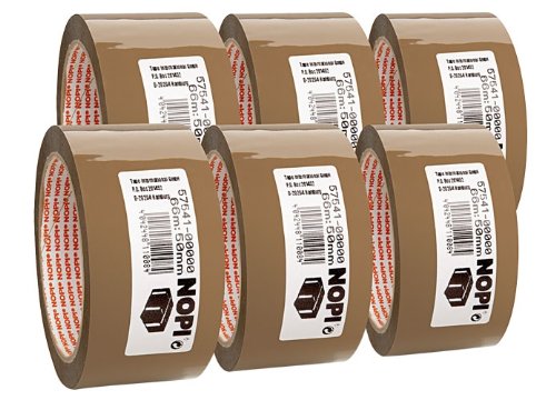 Packing Tape Nopi® Pack 66 m x 50 mm brown pack of 6