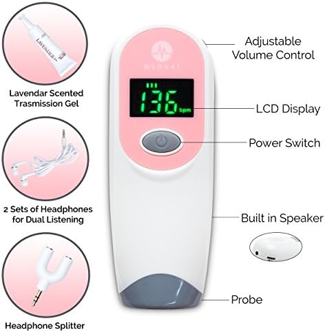 Premium Baby Heartbeat Monitor Sound Amplifier with Built in Speaker - Includes 2 sets of Headphones + Bottle of Transmission Gel