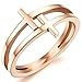 Womens Elegant 18K Rose Gold Stainless Steel Double Cross Ring Christian Fashion Wedding Engagement Band