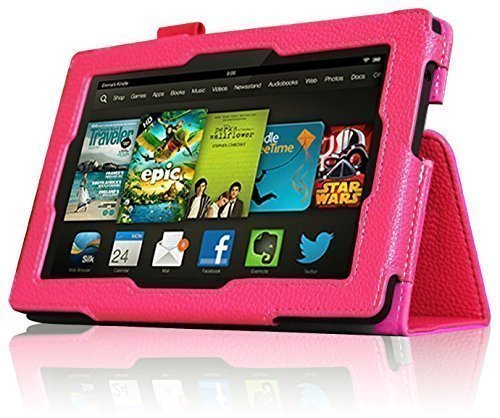 InventCase Amazon Kindle Fire HD 7 Tablet (3rd Generation - 7-Inch) 2013 Smart Multi-Functional PU Leather 2-Fold Case Cover with Sleep Wake Function - Pink
