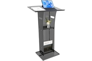 NALWORT Acrylic Podium Stand, 48" Clear Black Podium with Storage Shelf, Teacher Lecterns Podiums, Pulpits for Churches,Conference,Weddings,Classroom (23.6" L X 17.7" W X 48" H,10MM Thick Side Panel)