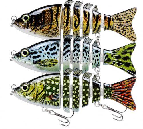 Angelköder, mehrgelenkig, Fischangel-Set, Fischköder, langsam sinkend, lebensecht, Süß- und Salzwasser-Kurbelköder für Forellen-Barschköder, 3 Stück