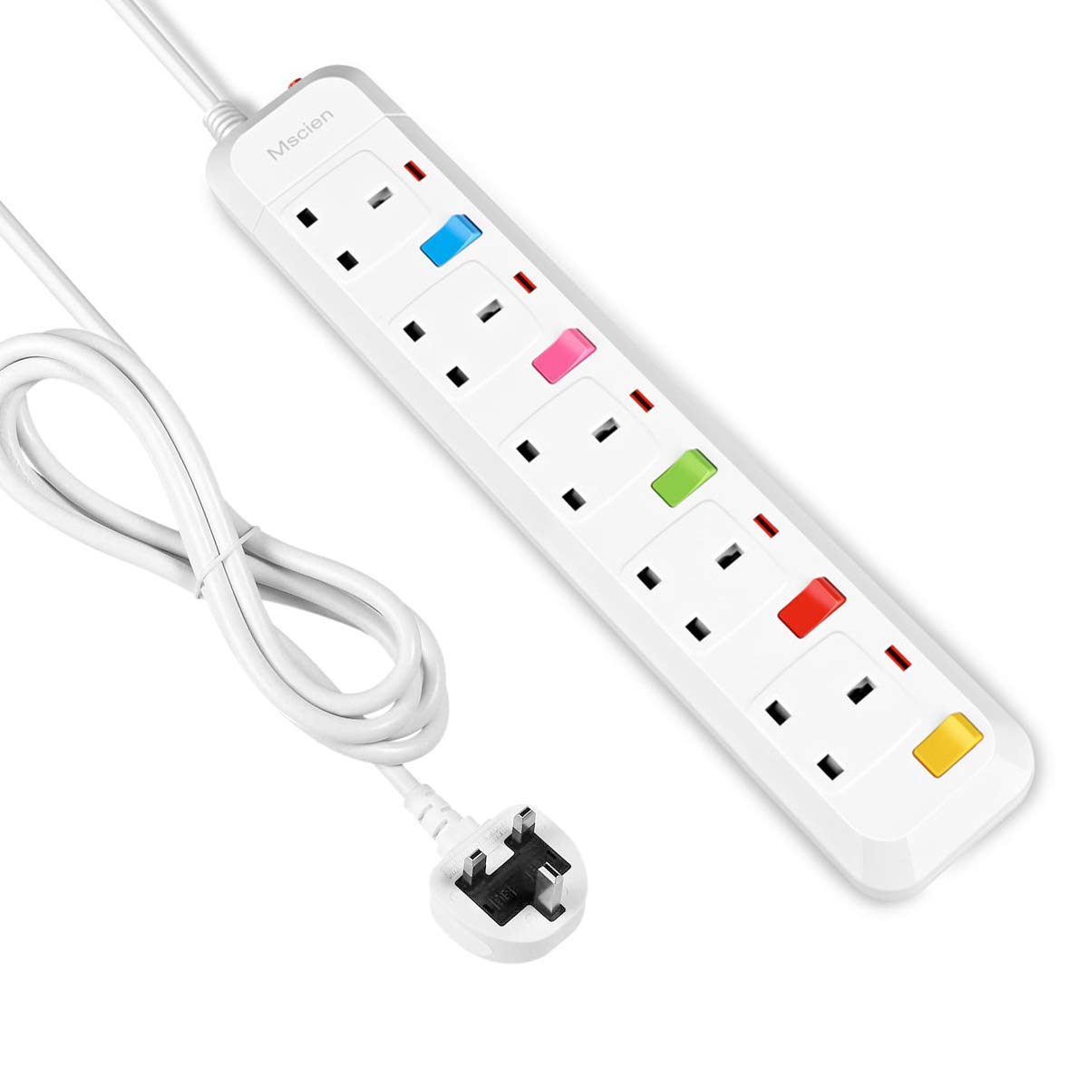 5M Extension Lead 5 Way Individually Switched,Mscien Surge Protected Extension Cord with 5 Meter Long Cable-White/Random Switch Color