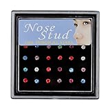 ERAWAN 24Pcs Rhinestone Surgical Steel Round Nose Ring Bone Stud Body Piercing Jewelry EW sakcharn (Multi-Color)
