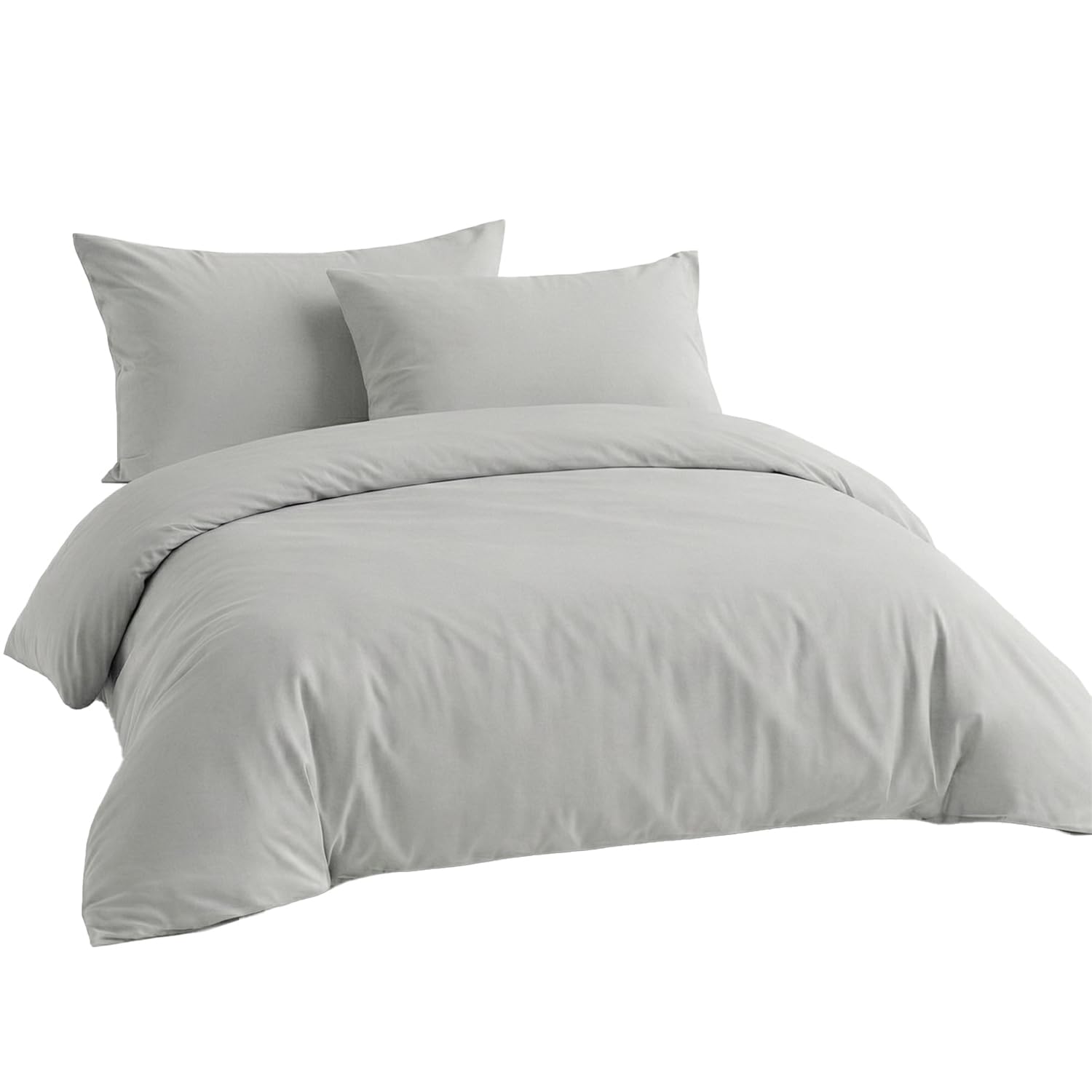 LivinEase Brushed Microfibre Single Duvet Cover Sets - 100 GSM Silver Single Duvet Cover with 1 Pillowcase (50x75 cm) - Hotel Quality Hypoallergenic, Easy Care and Comfortable