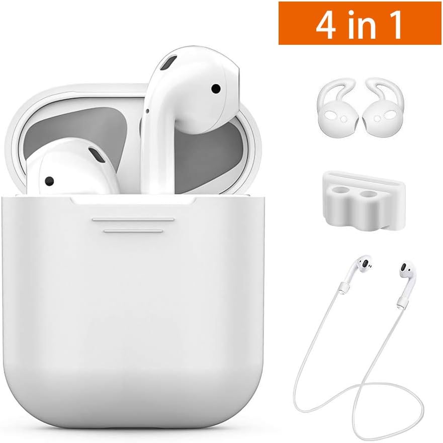 haino Airpods case 4 in 1 Premium Silicone Scratchproof airpods schutzhülle Set for Airpods Charging Case with Airpods Case/Clip Holder/Strap/Earhooks