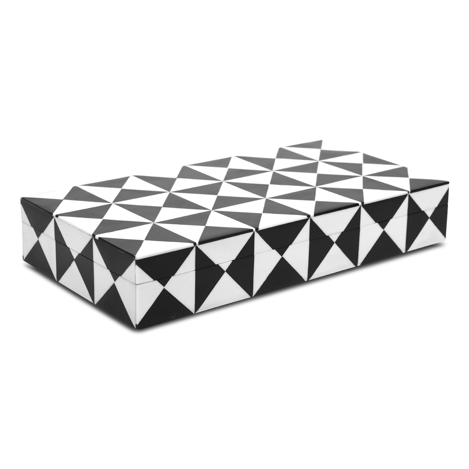 Handicrafts Home Large Decorative Storage Box with Lid, Black and White Coffee Table Storage Box, Decorative Remote Control Holder, Keepsake Storage Box for Living Room & Shelf Decor, Triangle 12x6x2