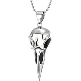 Stainless Steel Mens Womens Eagle Bird Skull Pendant Necklace with 30 Inches Ball Chain, Polished