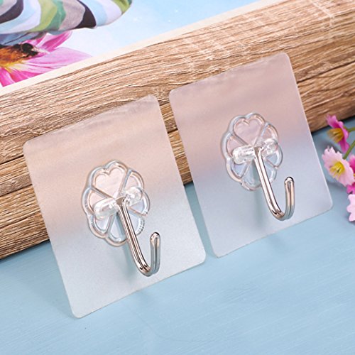 Ecjiuyi 10 Packs Reusable Adhesive Hooks,Transparent Heavy Duty Wall Hooks with No Scratch, Waterproof and Oilproof for Bathroom, Bedroom, Kitchen, Refrigerator Door, Wall and Ceiling - Thumbnail 5