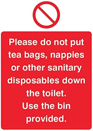 Caledonia Signs23629A Please Do Not Put Tea Bags Etc. Down Toilet Use Bins Provided Sign, Self Adhesive Vinyl, 100 mm x 75 mm