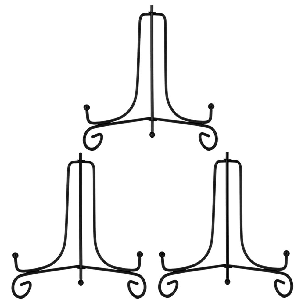 Hetoco 8 Inch Black Easel Plate Holder Decorative Display Stands for Photo, Picture Frames, Decorative Plates, Paintings and Art Pieces (Pack of 3)