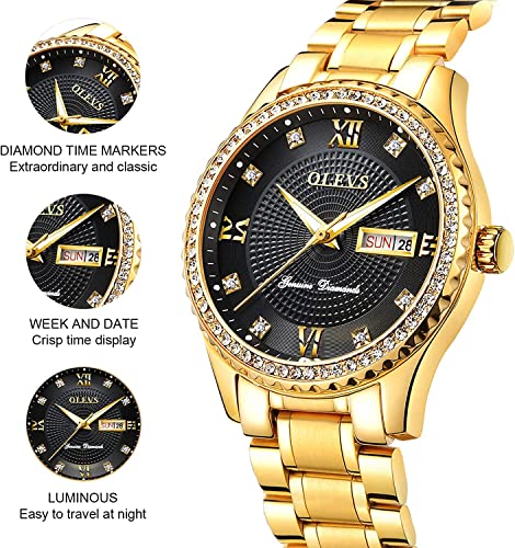 OLEVS Watches for Men Diamond Luxury Business Dress Large Dial Easy Read Quartz Mens Gifts Waterproof Gold Blue Green White Dial