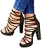 Huiyzuhi Womens Bandage Peep Toe Bohemian High Heels Chunky Sandals (8.5 B(M) US, Army Green)