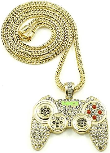 17Rainbow Rock Rapper Hip Hop Necklace Gamepad Pendant CZ Iced Out Bling Bling Crystal Punk Jewelry 36" Rope Chain