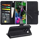 Arae LG G8 ThinQ Case, LG G8 Case, PU Leather Wallet case [Stand Feature] with Wrist Strap and ID&Credit Cards Pocket - Black