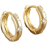 Star Rhinestone Huggie Hoop Earrings for Women Cubic Zirconia Small Round Cartilage Hoops Earrings Minimalist Stars Fashion Statement Jewelry