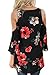 Alvaq Women Summer Casual 3 4 Long Sleeve Sexy Ladies V Neck Cold Shoulder Floral Top Plus Size Blouses Tunic Black, (US18-20)XX-Large