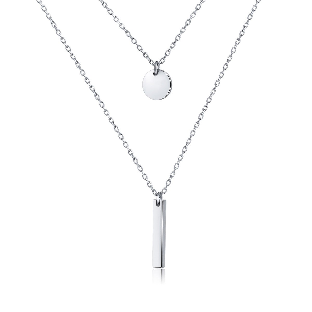 HOOHWE Sterling Silver Layered Necklaces Bar Dot Vertical Double Layered Long Chain Y Clavicle Necklace for Women Lady Jewelry