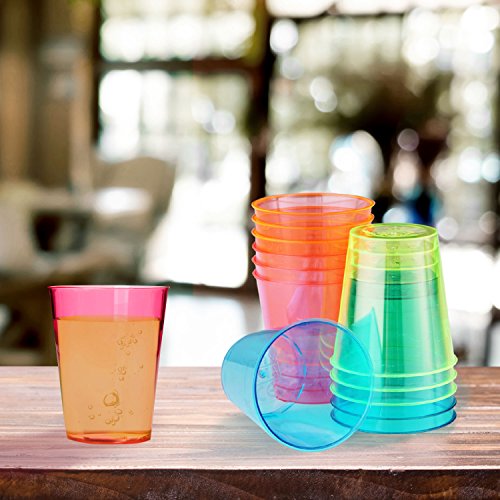 150 Colourful Disposable Neon Shot Glasses, Glow in the Dark Cups, Volume 30ml (1 Ounce) - Size - diameter 3.9 x 4 (H) cm