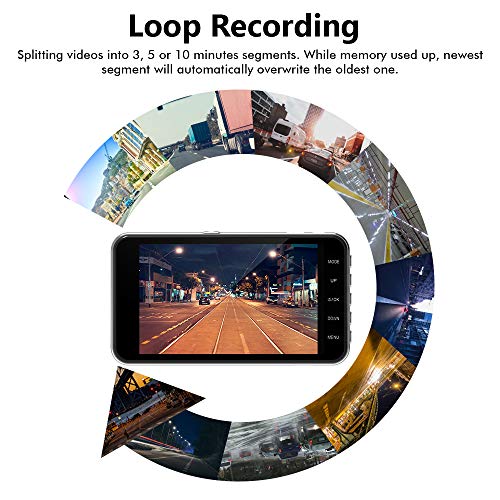 RTMOK 1080P Dash Camera Front and Rear 4'' IPS Screen Dual Dashboard Camera Recorder for Cars with Loop Recording G-Sensor 170° Wide Angle Night Vision and Parking Mode