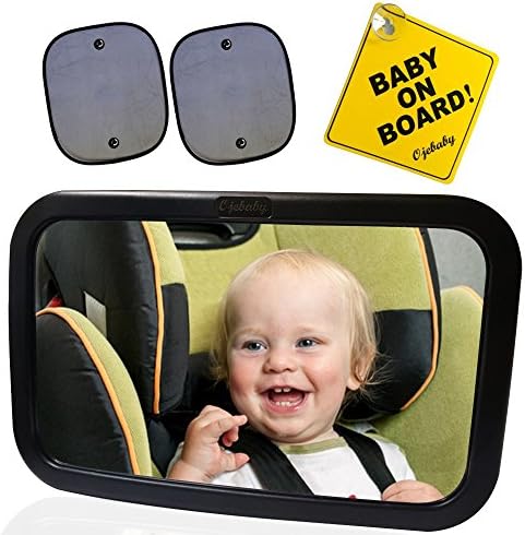 Ojebaby Baby Car Mirror Safety Set with Baby on Board Sign and 2 Sun Shades