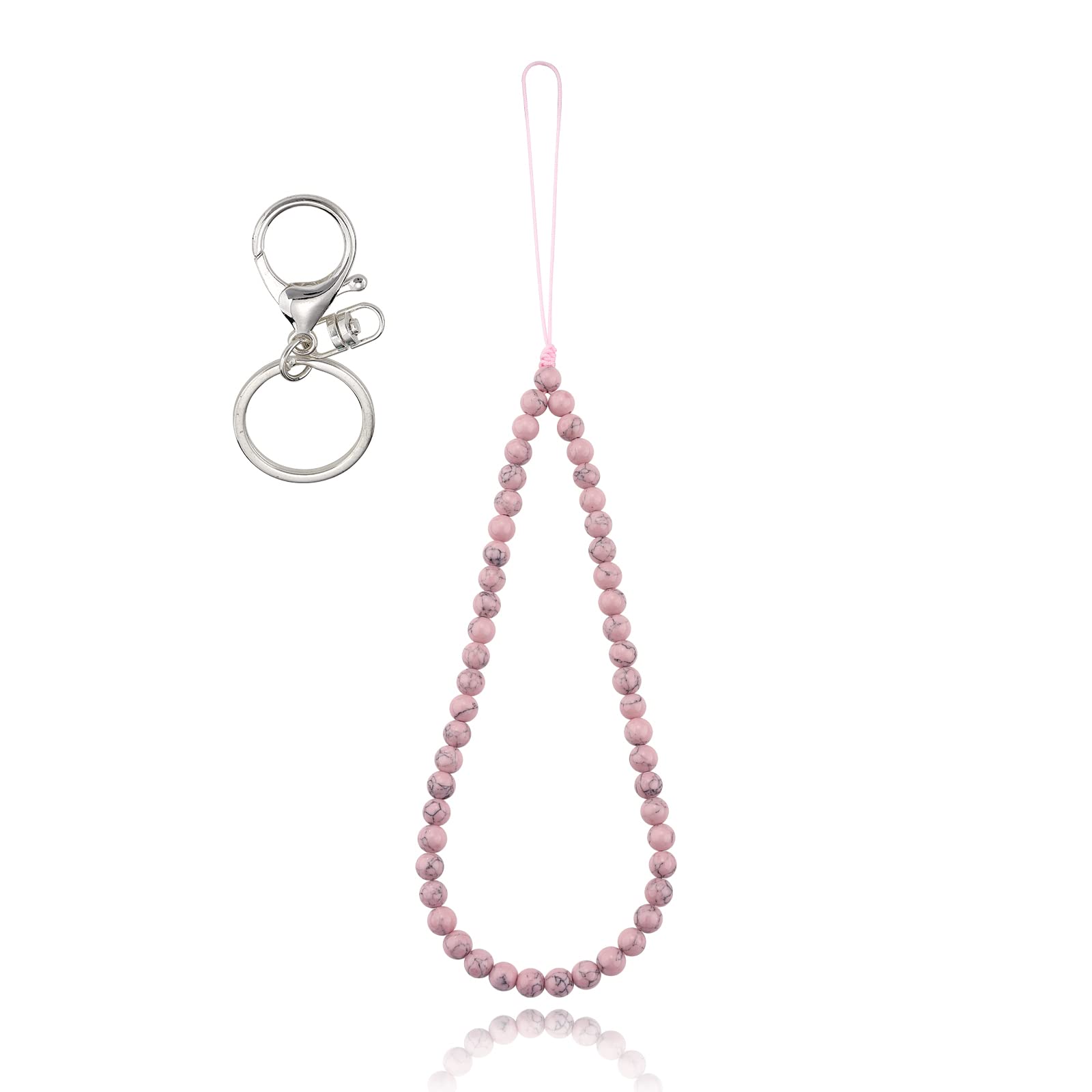 BEEFLYING Stone Phone Lanyard Wrist Straps Pink Synthetic Turquoise Gemstone Beaded Phone Charms Handmade Anti-Lost Lanyard String for Keychain Hanging Accessories