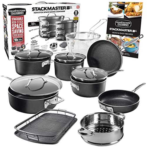 Granitestone 15 Piece Stackmaster Ultra Non stick Cookware Set, Pots