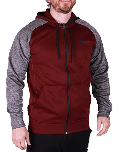 ADIDAS MENS TECH FLEECE FULL ZIP HOODED JACKET WITH CLIMAWARM TECHNOLOGY (X-Large, Maroon/Grey)