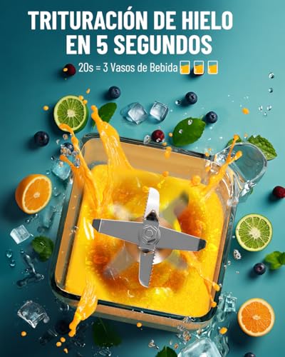 WANTJOIN Licuadora Potente Profesional 2000W con Cubierta Insonorizada, Licuadora Comercial 2L / 67 oz para Smoothies, Frappé, Hielo Triturado, Batidos y Jugos, Control de Velocidad Variable