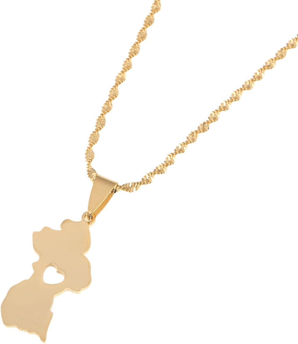 Stainless Steel Map of Guyana Pendant Necklace Gold Color Guayana Jewelry Republic of Guyana