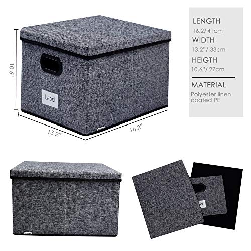 homyfort File Storage Organizer Box - 2 Pack, Collapsible Linen Fabric Decorative Box, Office Filing Holders and Easy File Folder for Closet Shelves Gray